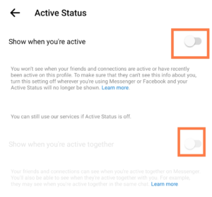 Toggle off or on Active Status: Messenger Active Status