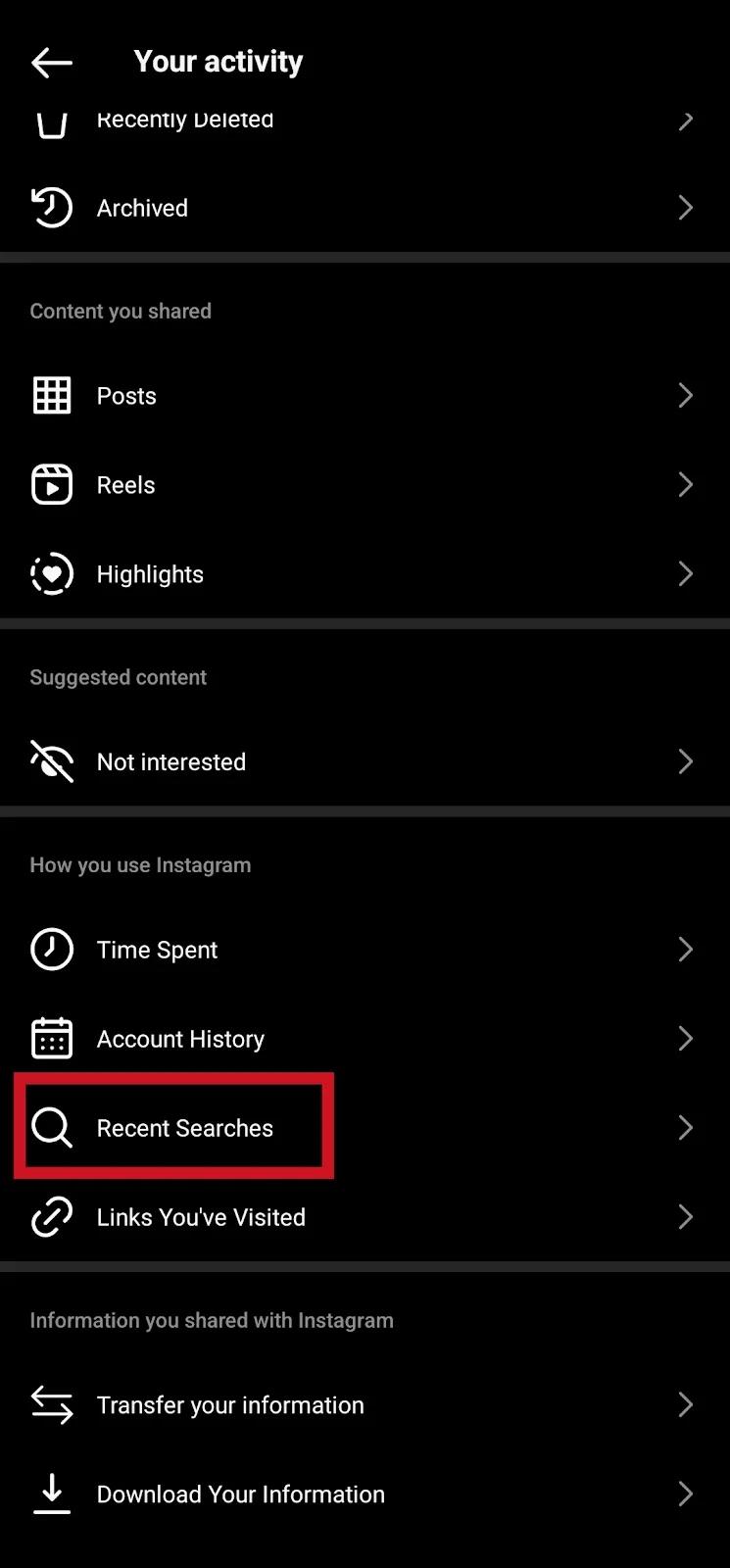 How to view deals search history on instagram