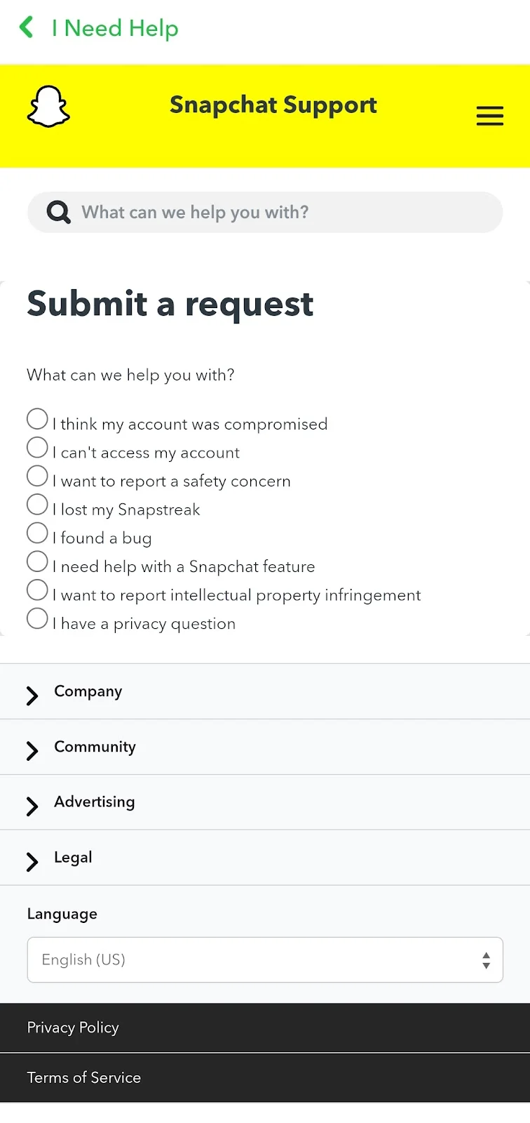 Snapchat support