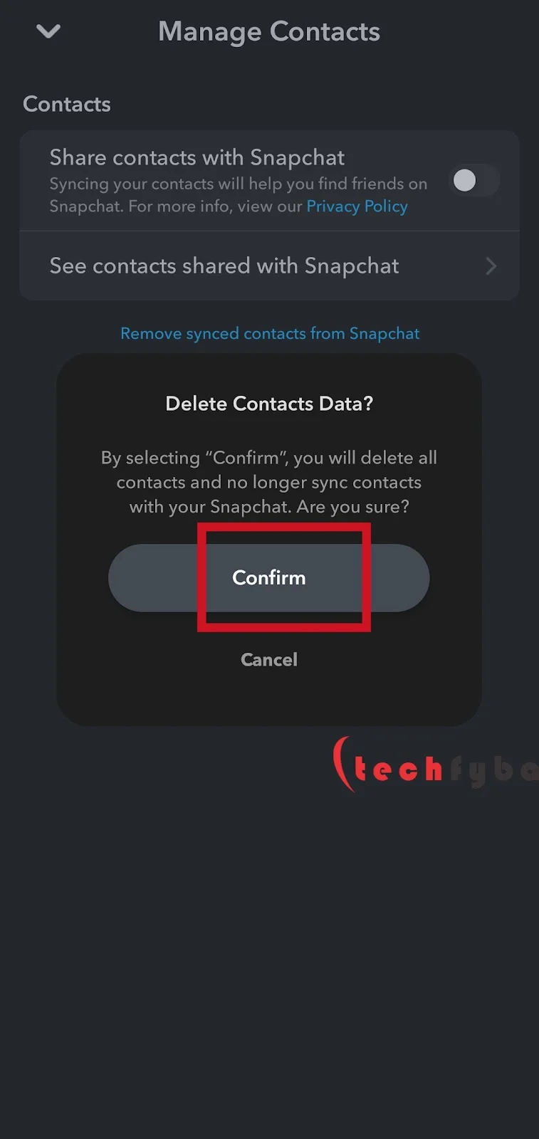 remove shared contacts from snapchat